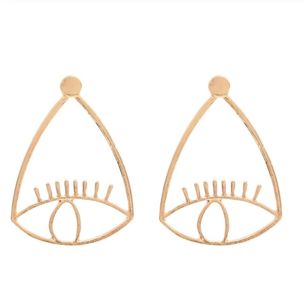 Gold evil eye boho statement cut out drop earrings